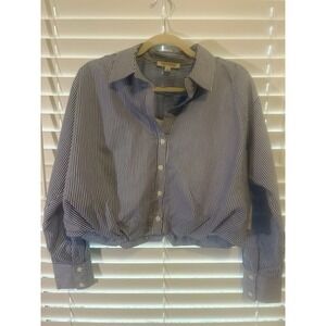 Lily Star Cropped Blue and White Women's Shirt